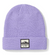 The Smartwool Patch Beanie is a lavender knit winter hat with a folded brim and a rectangular patch showcasing the Smartwool logo, mountain graphic, and "go far. feel good." slogan. Made from soft Merino wool for cozy warmth.