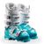 Nordica Junior Speedmachine J4 ski boots, teal with white buckles, gray lining