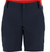 The Kari Traa Sanne Outdoor Shorts 8in in navy blue feature a red waistband, front zipper with double button closure, and zippered side pockets. Ideal as women's outdoor or hiking shorts. Displayed from the front on a plain background.