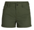 The Outdoor Research Womens Canvas 5 Inch Short in olive green features a button and zipper closure, belt loops, front pockets, and rolled cuffs—ideal hiking shorts combining comfort and style for any outdoor adventure.