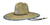 The Huk Mens Straw Palm Wash Hat features a wide brim for sun protection, a blue patterned trim, black chin cord, and a front logo patch—making it an ideal stylish outdoor hat for sunny days.