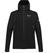 The Salewa Mens Sella DST Jacket is a black, hooded hiking jacket with a sleek, minimalist design, front zipper, orange zipper pulls on two side pockets, and white logos on the chest and left sleeve.