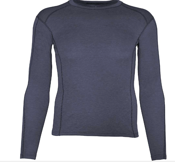 The Carhartt Men's Force Midweight Synthetic-wool Blend Baselayer Crewneck Top is a fitted, long-sleeve, dark gray shirt with visible stitching along the shoulders, arms, and sides, shown against a plain white background.