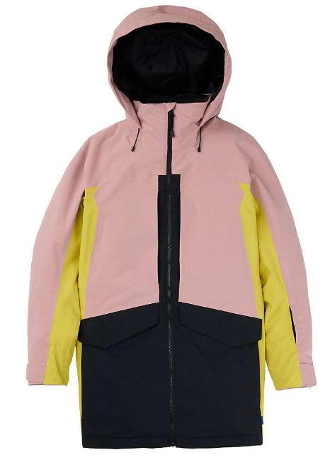 The Burton Womens Prowess 2.0 Jacket is a stylish, waterproof winter coat with a hood, color block design, and ThermacoreEco insulation for warmth and comfort on chilly days.