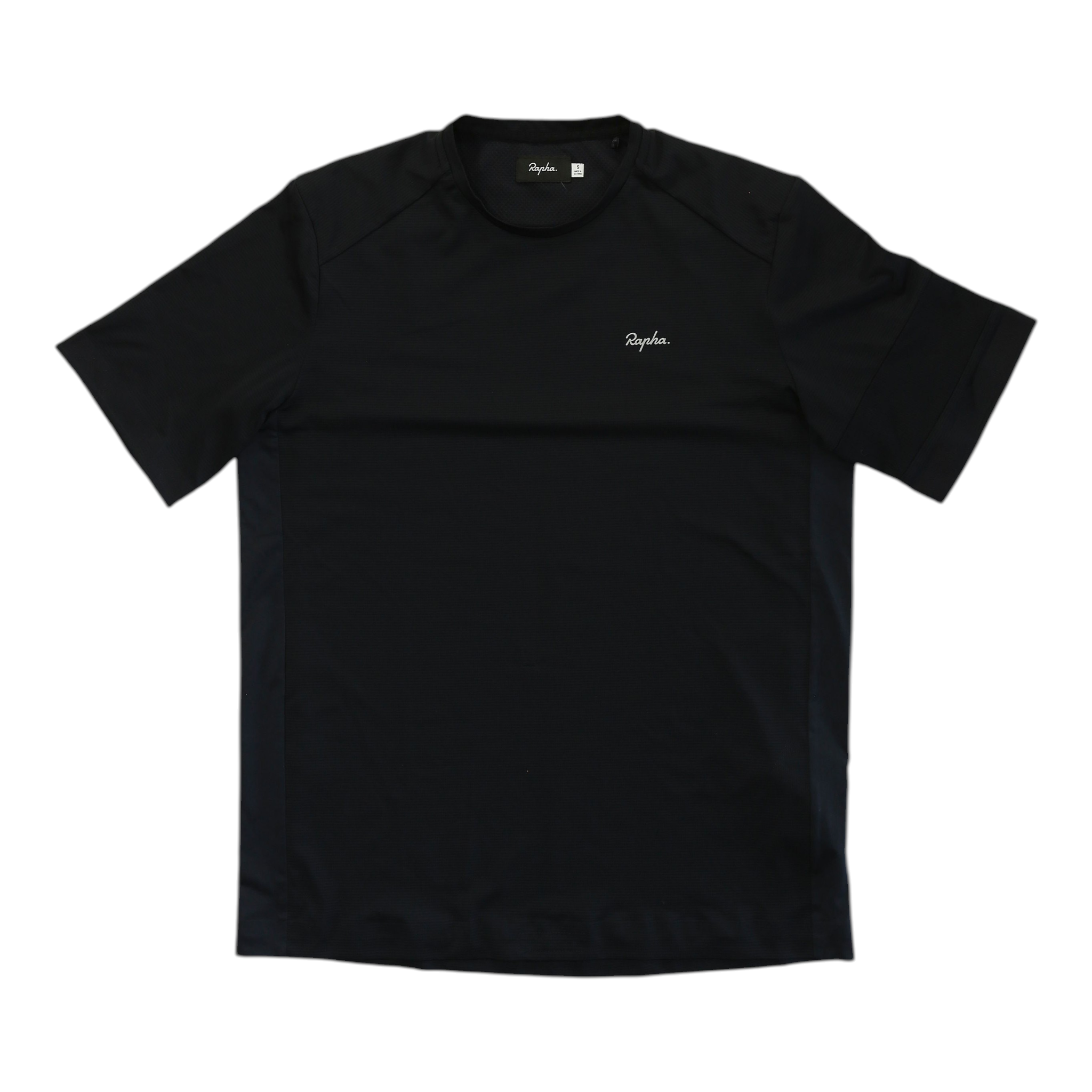 Black technical T-shirt with crew neck and small chest logo