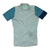 Light blue short-sleeve cycling jersey with full-zip front and dark blue sleeve panels
