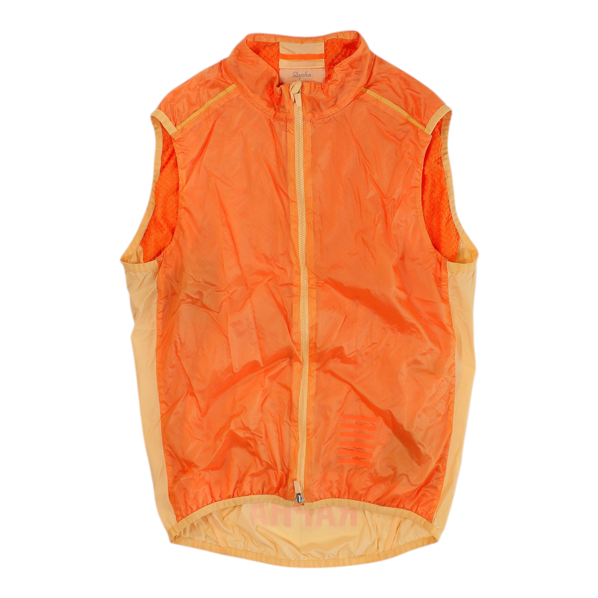 Men's bright orange insulated cycling gilet with full zip and light-colored hem panel