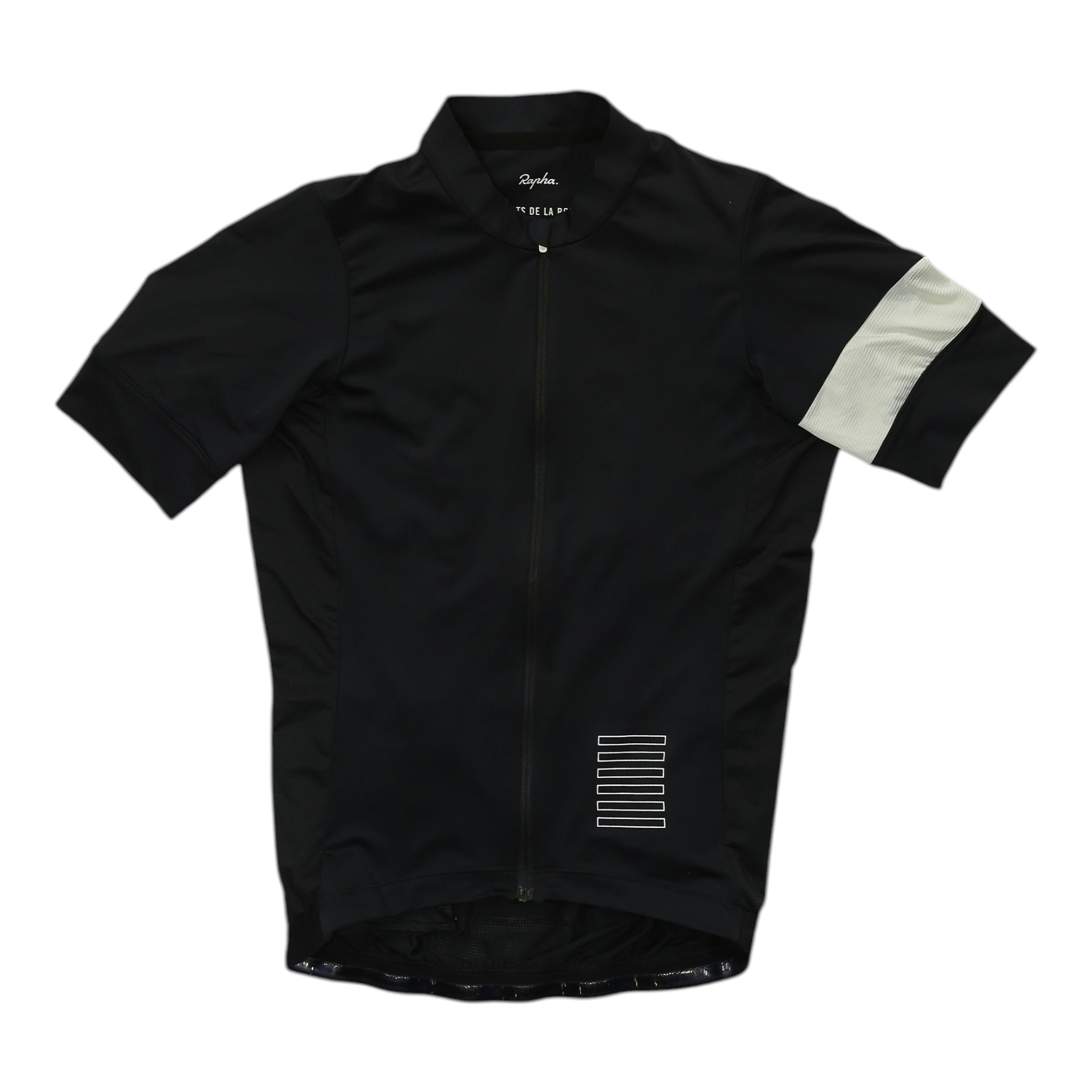 Black training jersey with full zip front, short sleeves, white arm panel and chest logo