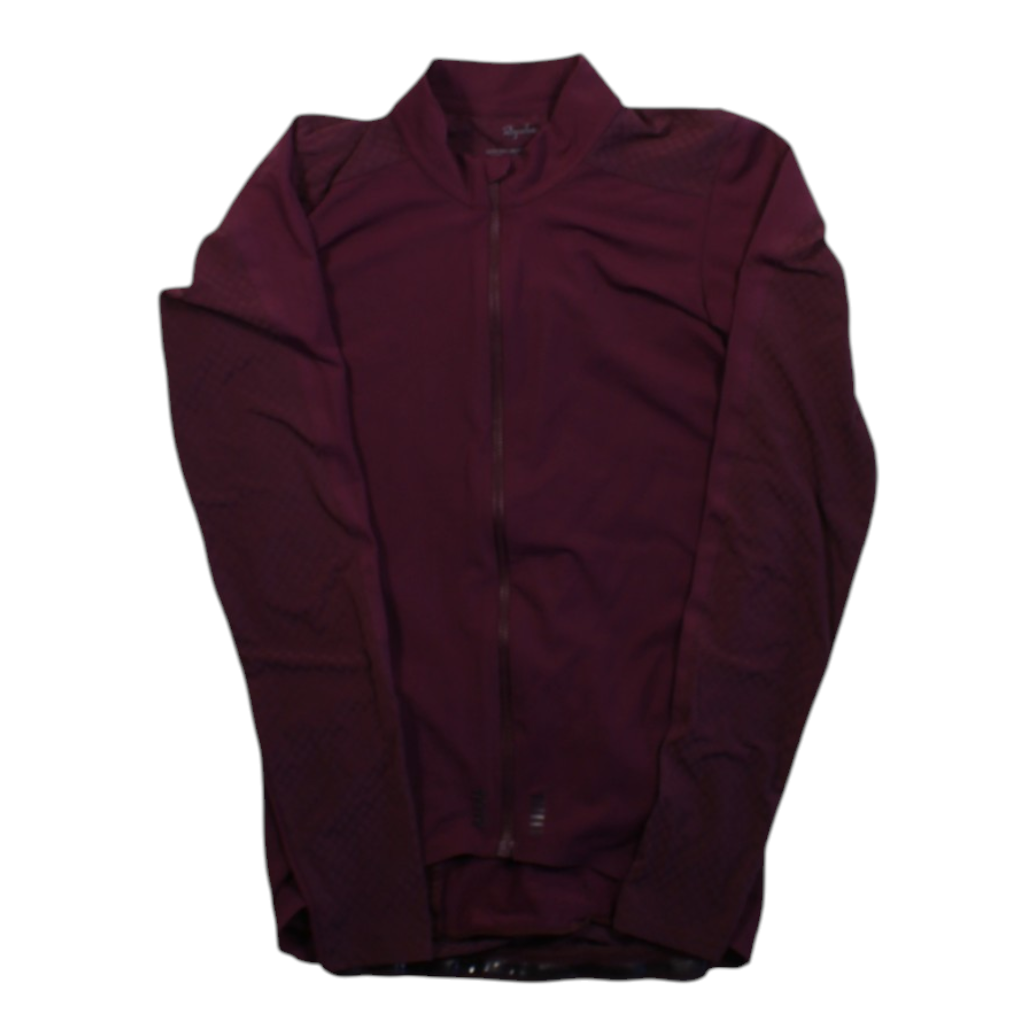 Maroon long-sleeve cycling jersey with full-length zip and stand collar.