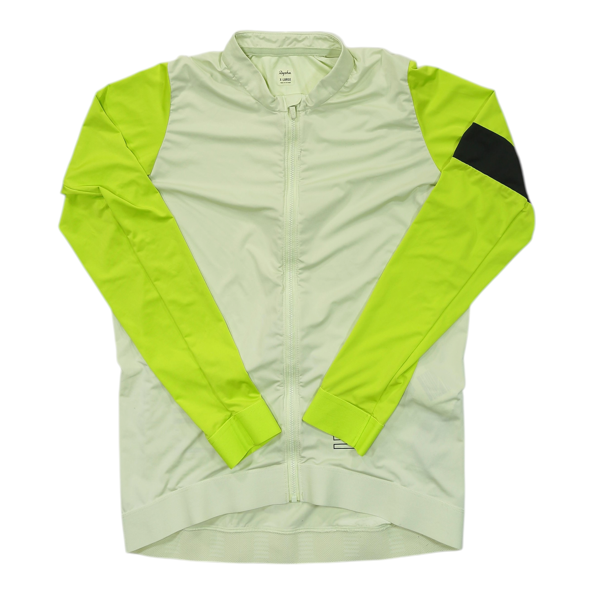 Men's Rapha long sleeve full-zip training jersey, light lime with off-white and black arm panel