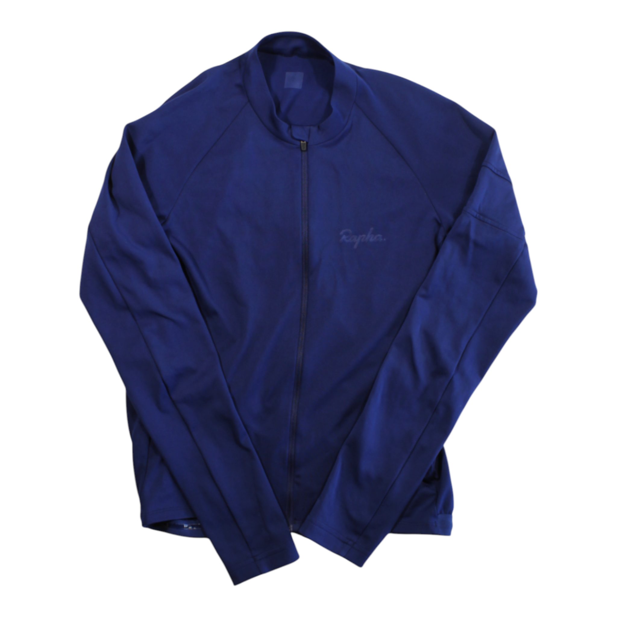 Long-sleeve cycling jersey with full front zipper and stand collar, blue