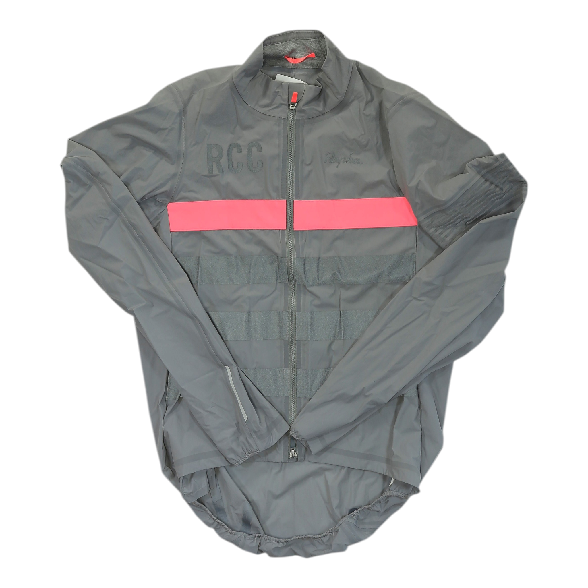 Men's Rapha Pro Team race cape wind jacket, grey with pink stripe, full-zip