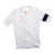 Men's Clubhouse cycling jersey, white with coral logo, full zip, and dark navy sleeve cuffs.