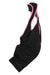 Black cycling bib shorts with bright pink side trim and pink-lined bib straps