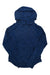 The Obermeyer Kid's Cora Hoodie, a blue heathered long-sleeve pullover with a hood and kangaroo pockets, is shown laid flat on a white background with the sleeves crossed at the wrists.