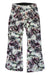 The Jessi Snow Pants feature a wide-leg silhouette and bold abstract floral print in purple, black, and white, crafted from durable waterproof fabric. Shown laid flat on a white background.