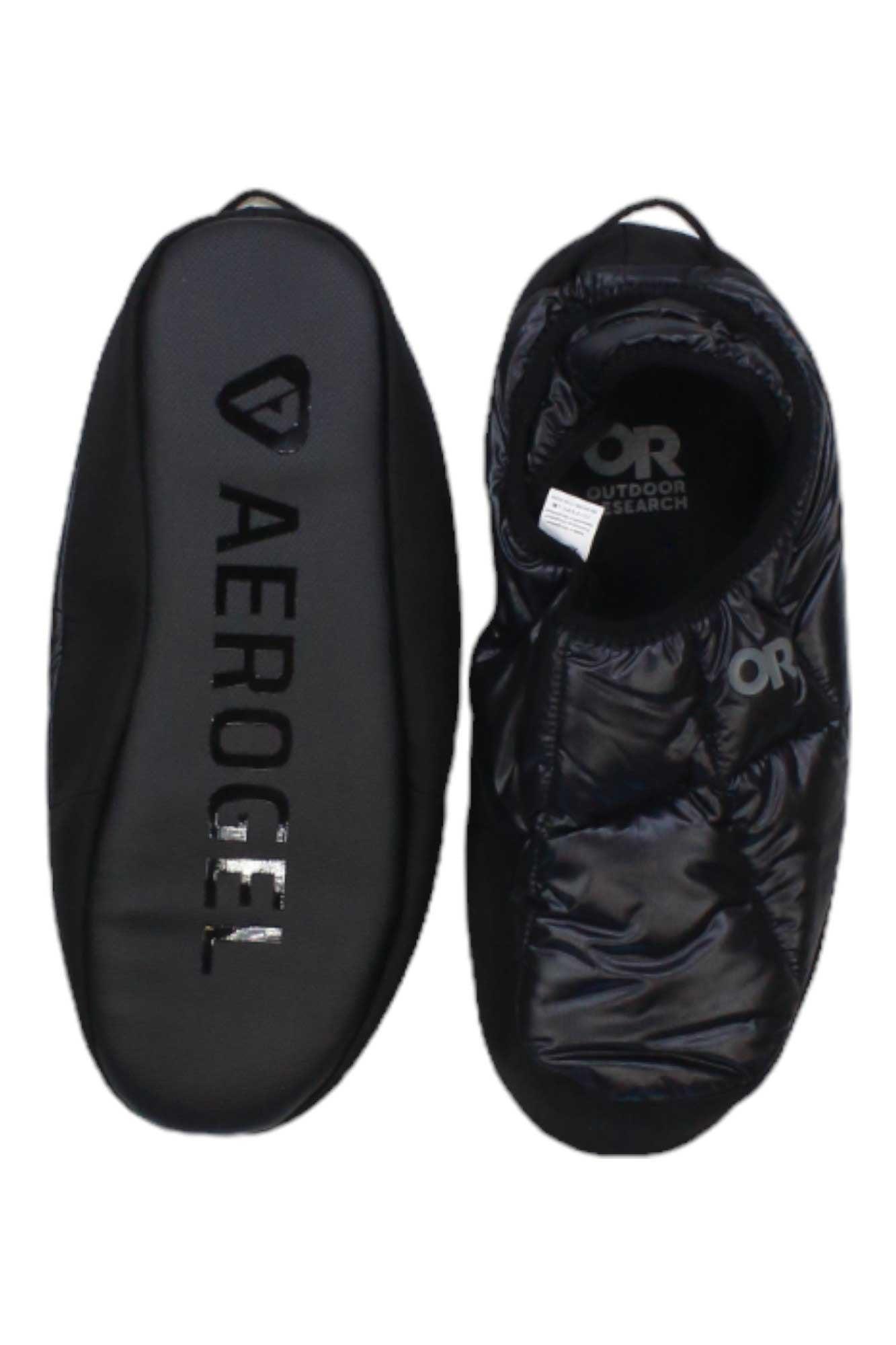 Men's black slip-on booties, one showing interior with OR branding