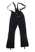 Women's black softshell bib pants with metal-look front zipper and adjustable suspender straps
