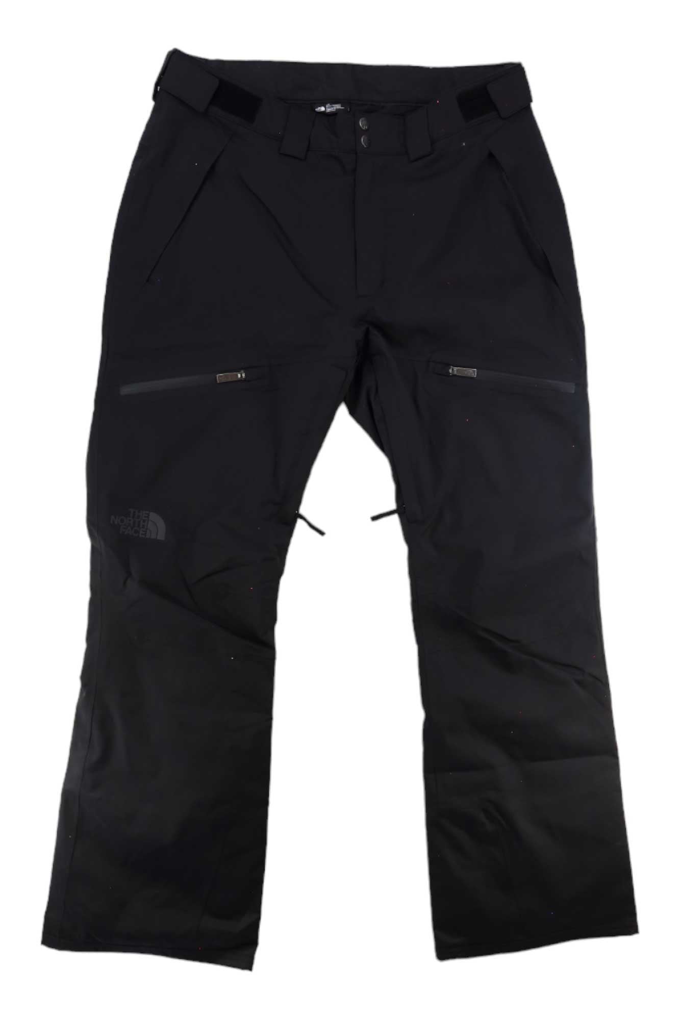 Mens ski pants, black with front button-and-zip closure and side zip pockets