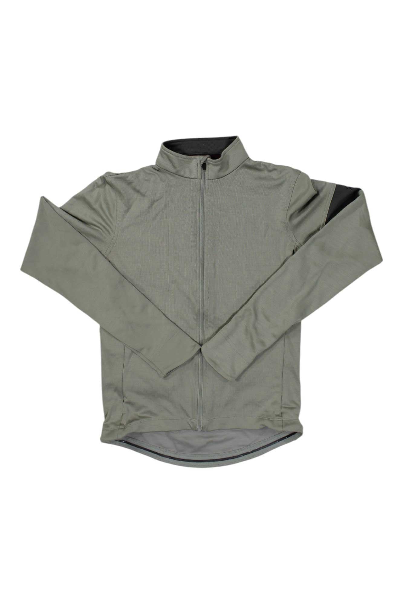 Long-sleeve cycling jersey in dark grey, full-zip with stand collar, front view
