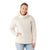 Women’s fleece pullover with cowl neck, long sleeves, and front kangaroo pocket, almond color