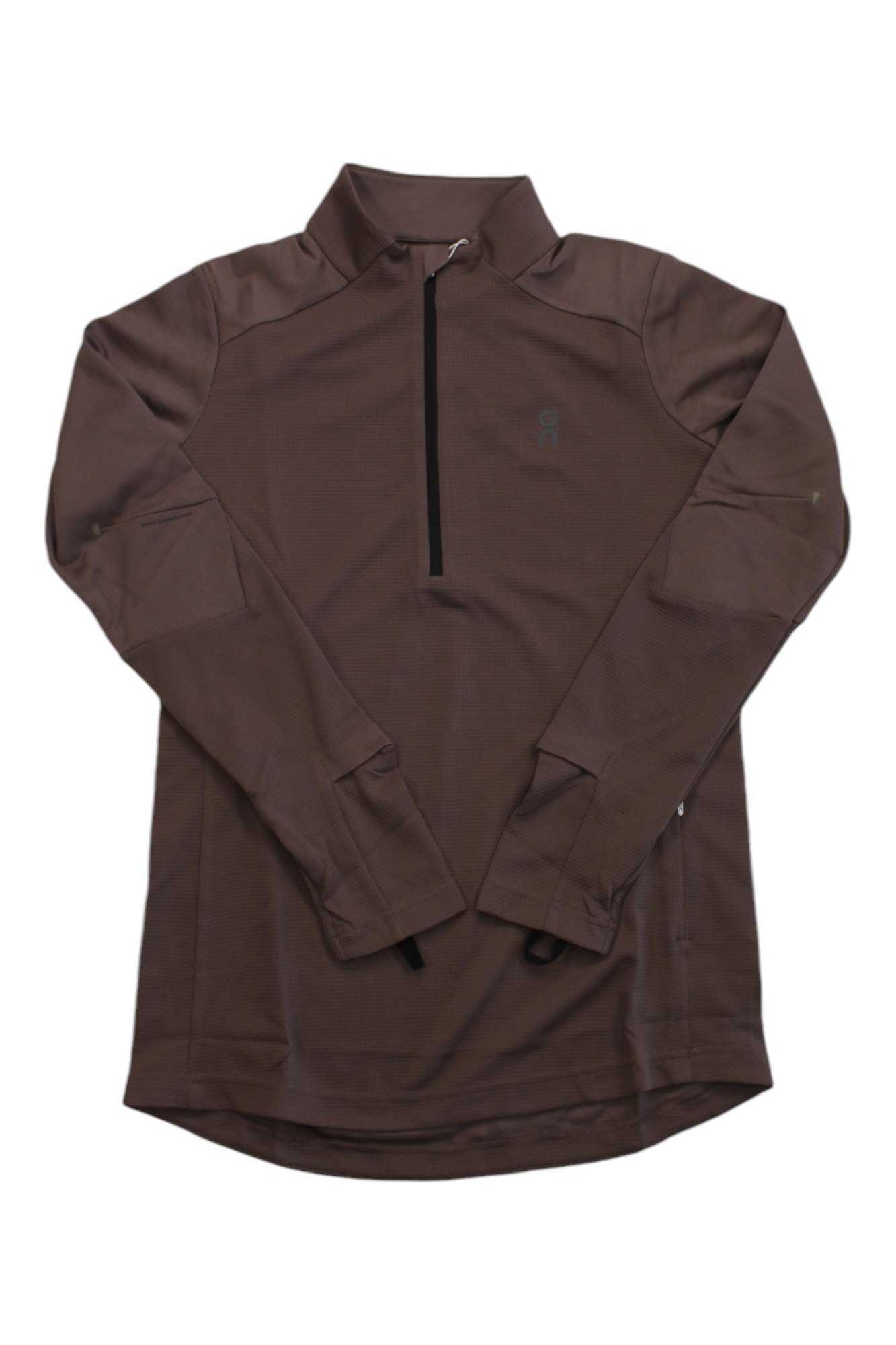 On Running women's climate shirt, grape brown, zip pullover, long sleeves