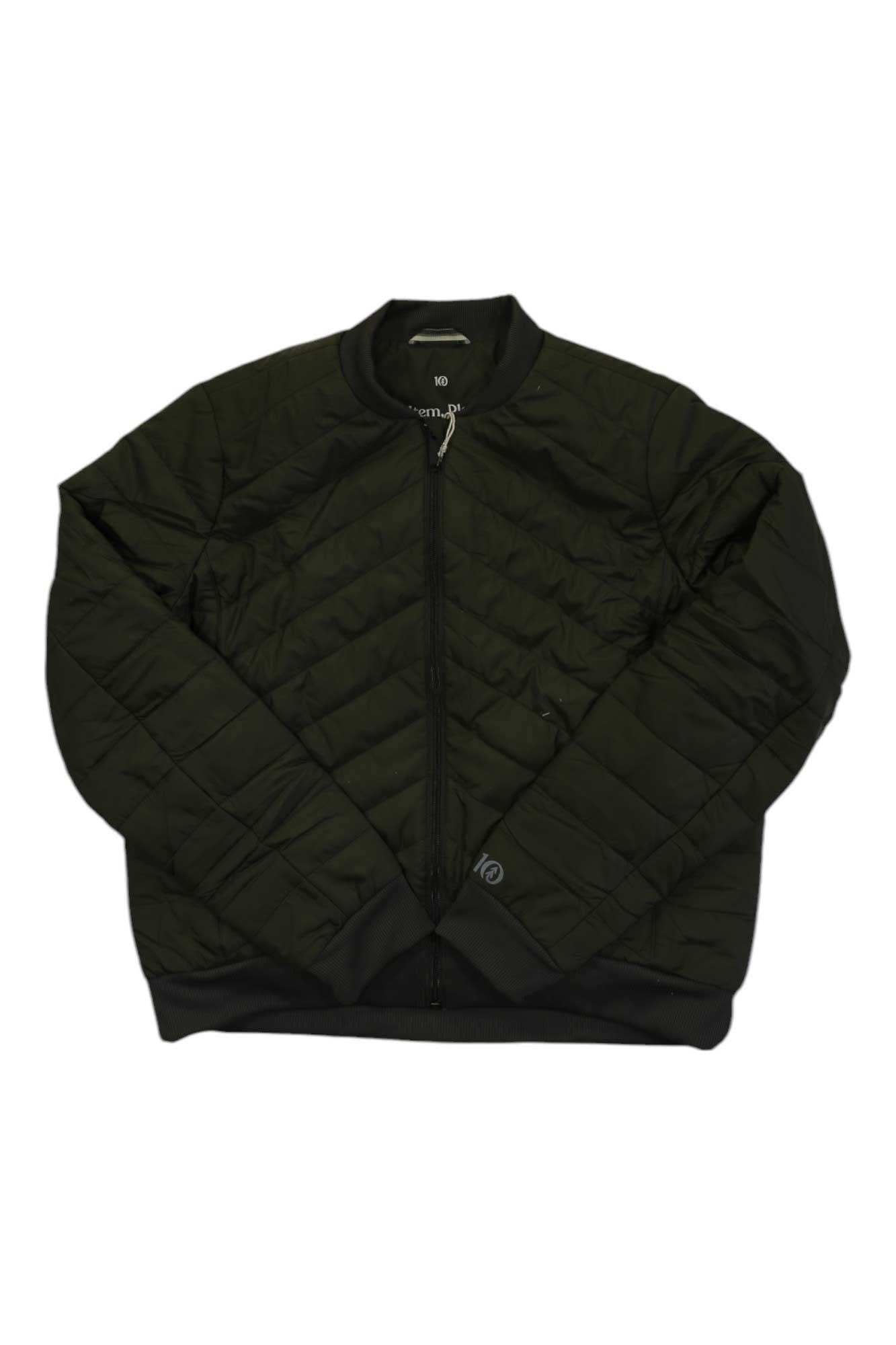 Women's dark green/black quilted bomber jacket, full-zip front, ribbed collar and cuffs