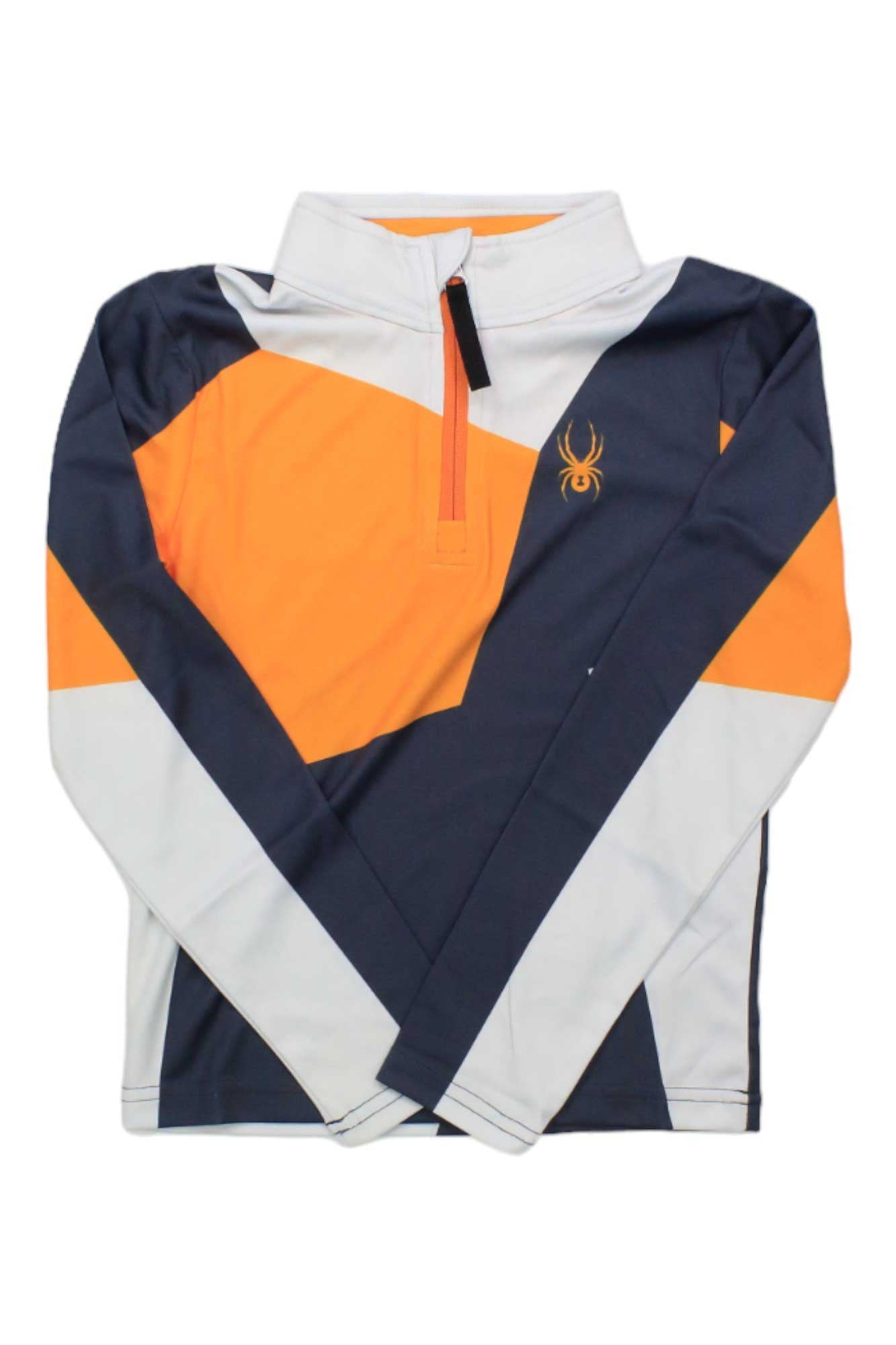Spyder toddler boys Ambush top with orange and navy geometric paneling, half-zip collar