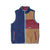 The Kavu Men's Cooper Vest is a sherpa fleece zip-front vest with a color-block design in navy, tan, and burgundy, featuring two vertical burgundy pockets, a chest patch, and soft recycled polyester.