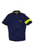 The Rapha Mens Super Lightweight Jersey is a navy short-sleeve cycling jersey with a front zipper, high collar, and yellow stripe on the left sleeve. "Rapha" appears in white on the chest.