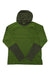 Men's crossover hoody with hood, olive green with dark gray chevron panels, chest logo