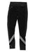 Black performance tights with gray colorblock on shins and tapered ankle cuffs
