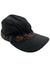 Synthetic strapback cap hat, dark fabric with patterned band on the front