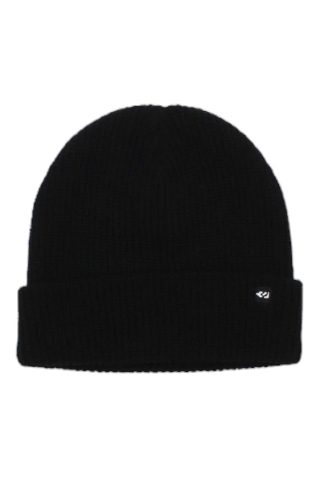 The ThirtyTwo Basixx Beanie is a plain black, wide ribbed knit beanie featuring a folded brim and a small white rectangular tag on the left—ideal for those seeking a classic men's beanie style.