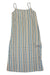 Women’s sleeveless dress with light blue and cream vertical stripes, A-line hem