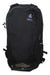 The Deuter Race 16 Pack is a black mountain biking backpack featuring a front zipper pocket, side pockets, and the Deuter logo on the upper front. The model name appears on the right side. Hydration compatible; shown empty and upright against a white background.