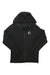 The Black Diamond Men's Chalked Up Full Zip Hoody is a black organic cotton zip-up with a drawstring hood and a small white and gray geometric logo on the left chest, ideal for climbing or casual wear. Shown on a plain white background.