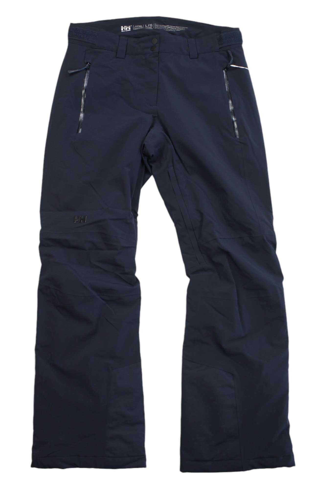 Women’s ski pants, dark navy, front zip, side zip pockets, drawcord waist, HH logo