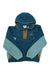The Marmot Mens Super Aros Fleece Hoodie is a blue high-pile pullover with light blue sleeves, a half-zip front, brown trim, and an embroidered mountain logo—crafted from recycled polyester for sustainability.