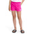 Girls bright pink water shorts with elastic waist and The North Face logo on leg