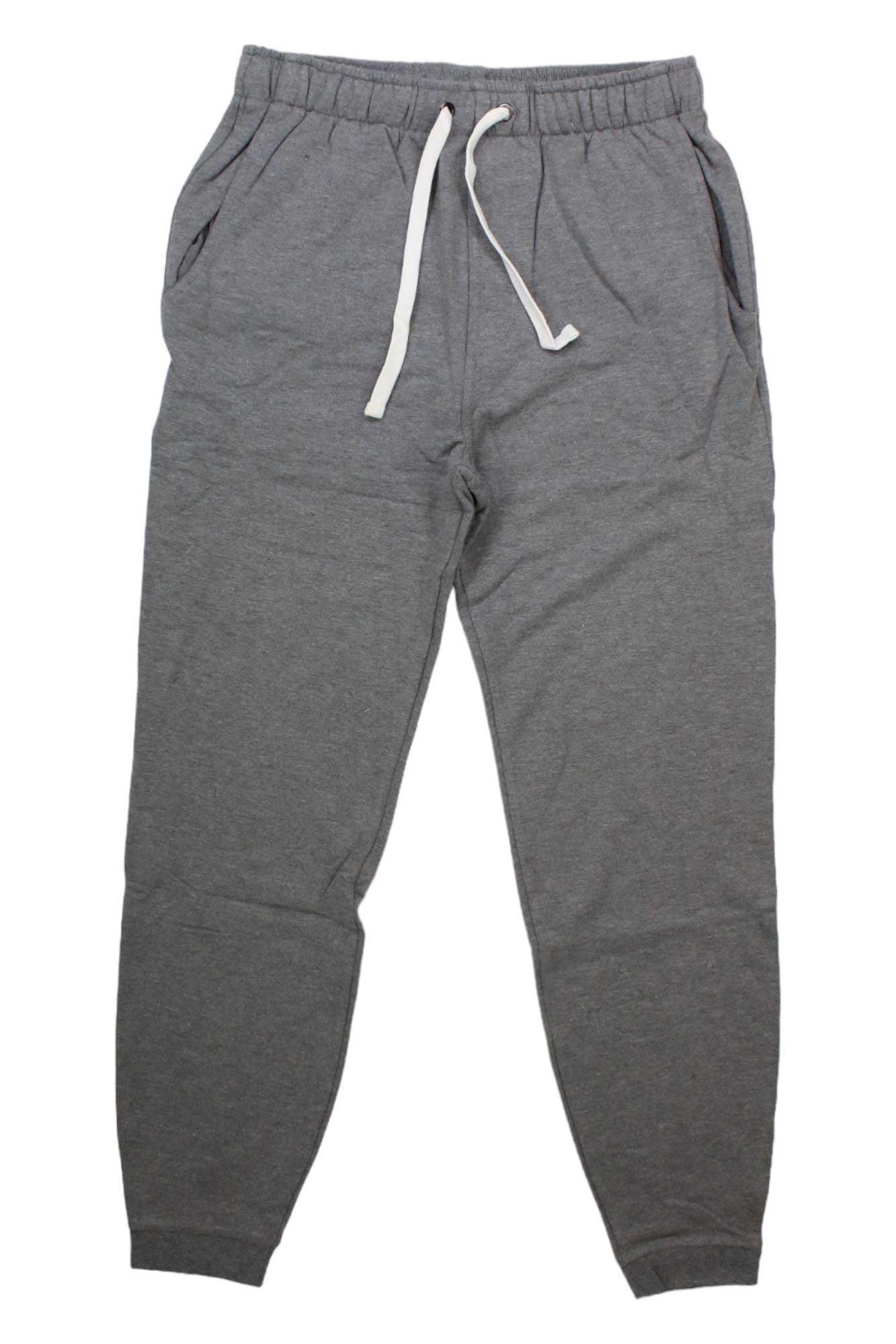 The Free Fly Men’s Bamboo Heritage Fleece Jogger features soft bamboo fleece, an elastic waistband with white drawstring, 4-way stretch, and side pockets. Shown laid flat on a white background.
