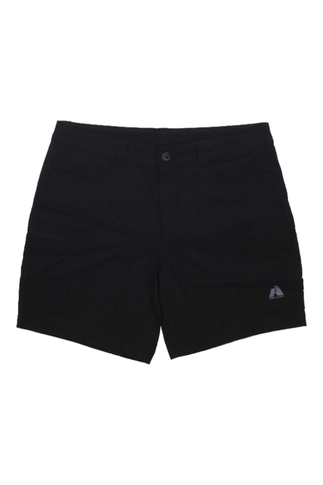 Eddie Bauer First Ascent Women's Guide Pro Short features front pockets, water-resistant fabric, button closure, a small logo on the lower left leg, and UPF 50+ sun protection. Shown on a plain white background.