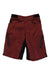 Men's Ether shorts, dark red with black inner panels, button front, and zippered side tabs