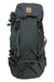 Hiking backpack with Fjallraven logo patch, front compression straps, dark blue-gray.