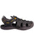 KEEN men’s black sport water sandals with yellow accents, hook-and-loop straps, treaded sole