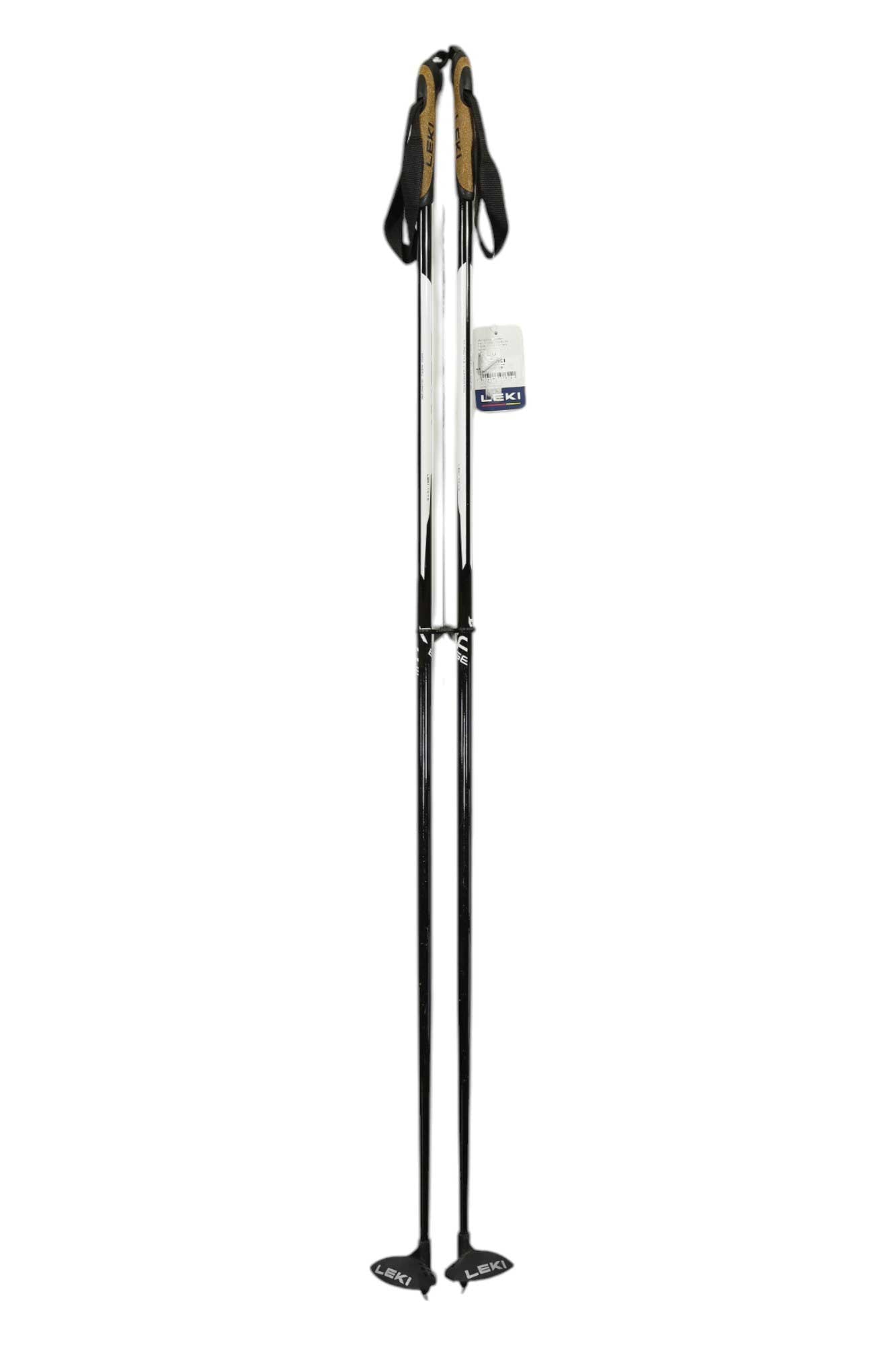 Silver ski pole with black strap, basket and tip