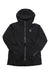 The Black Diamond Womens Recon Stretch Insulated Shell Jacket is a black, weather-resistant shell with front zipper and chest/sleeve logo, laid flat on a white background.