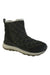 The KEEN Women's Terradora II Wintry Pull-On Waterproof Boot is a black quilted insulated mid-ankle slip-on with yellow stitching, a light gray sole, back pull loop, and rugged rubber outsole for reliable traction.