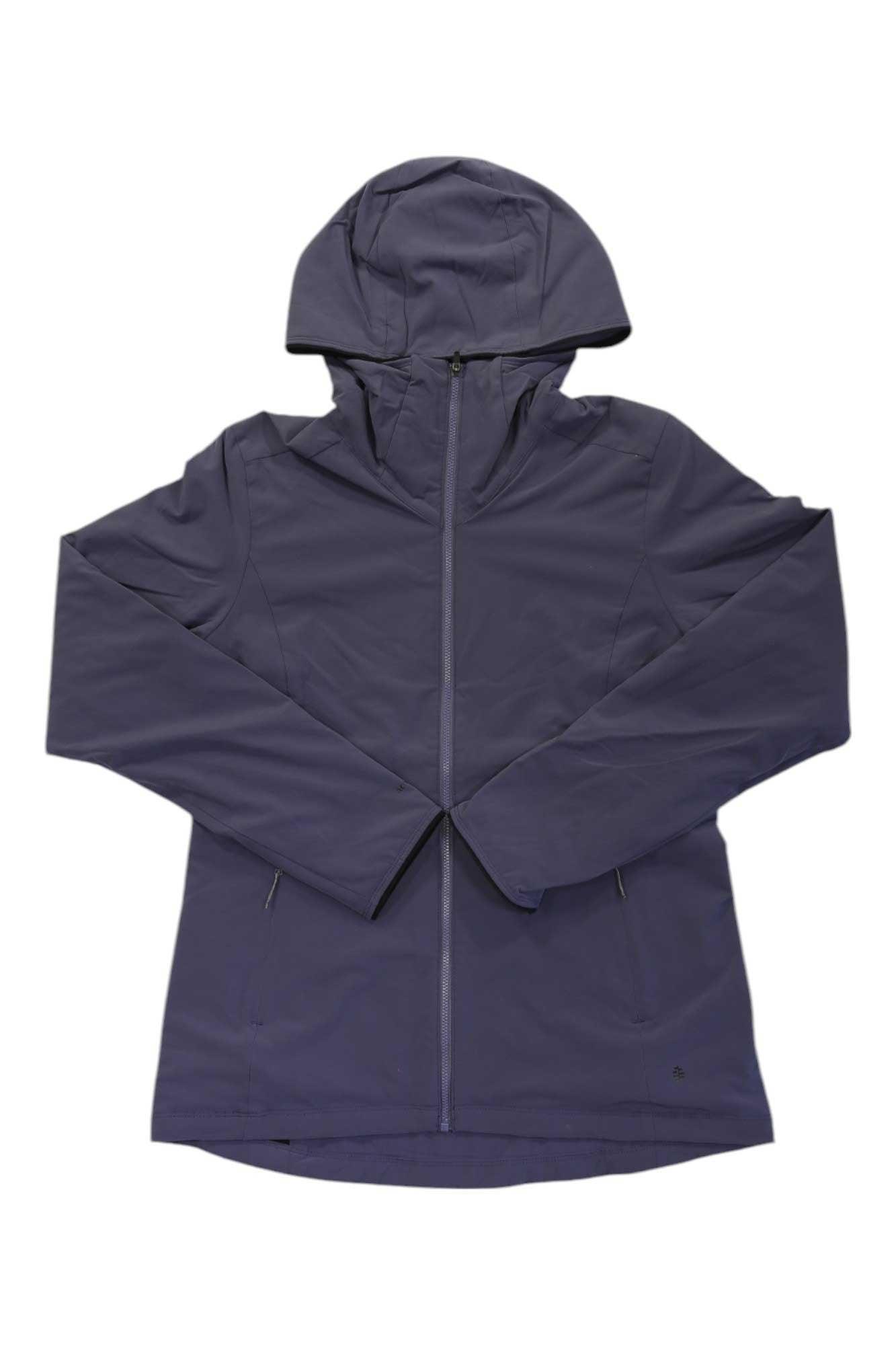 Women's insulated hooded jacket, dark gray, full-zip front and side pockets