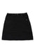 The Mountain Hardwear Women’s Active Knee Length Skirt is black, A-line, with front pockets, button and zipper closure, white stitching, and small zipper accents—ideal for everyday wear or outdoor adventures.